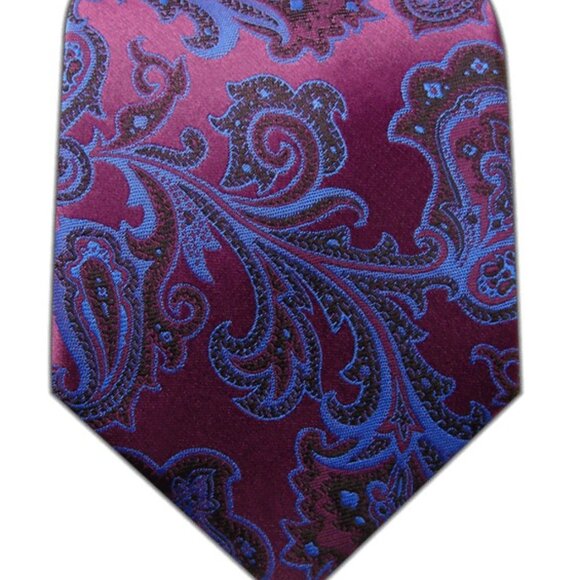 New Hologram Shine Mens Blue Purple Eggplant Black Paisley Design 100% Silk Tie - Picture 7 of 7
